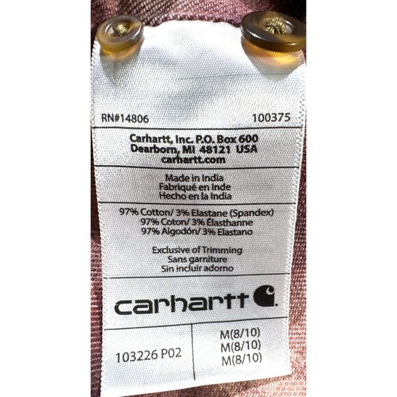 Carhartt Womens Plaid Button-Up Shirt M Long Sleeve Stretch Cotton/Spandex Pink - Picture 5 of 11